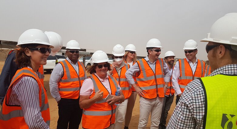 Africa50 CEO, Alain Ebobissé with executives of Scatec at the Benban site